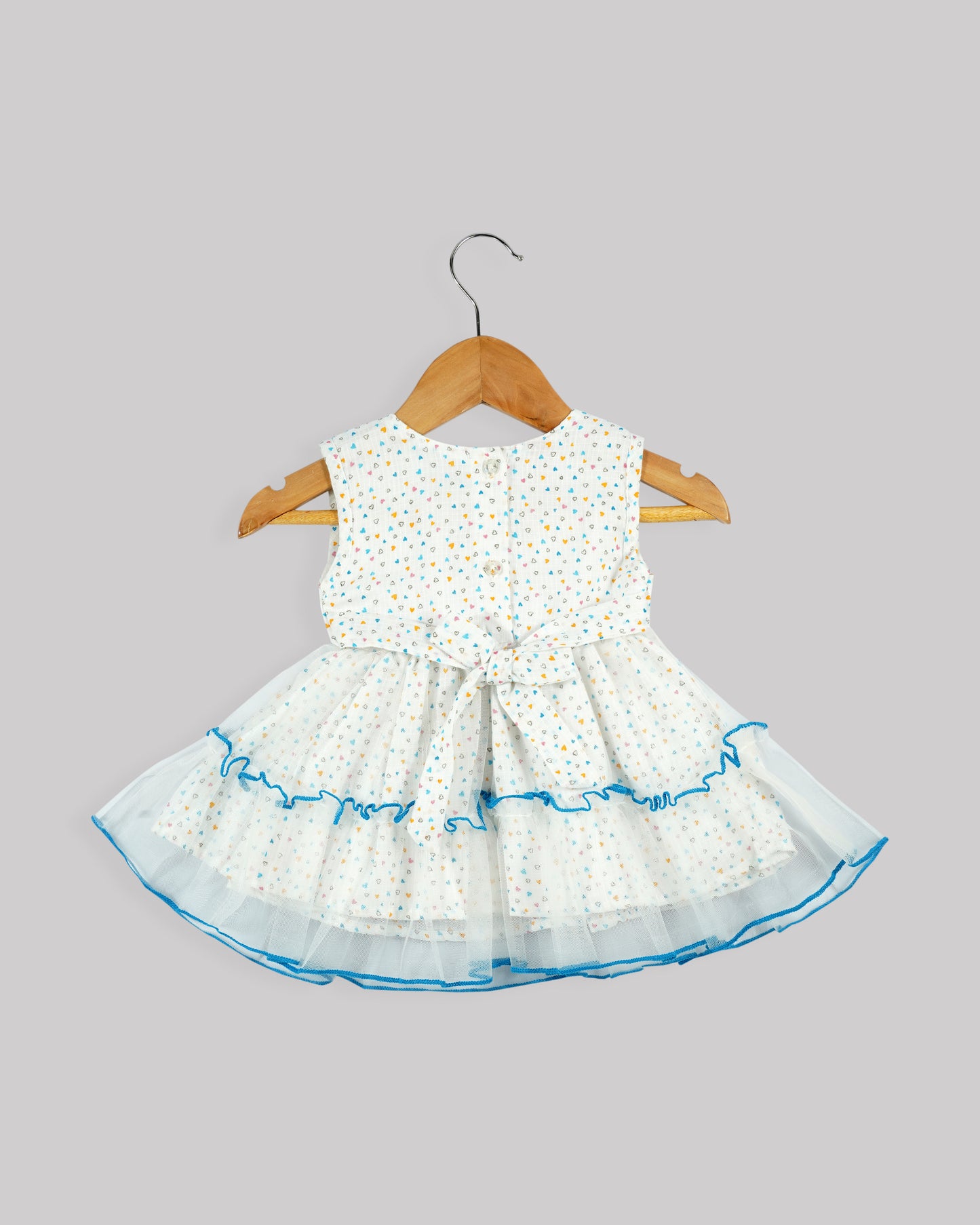 Best kidswear brand in india. Kids tiered frock Heart print bow detail tiered dress with contrast baby lock stitch