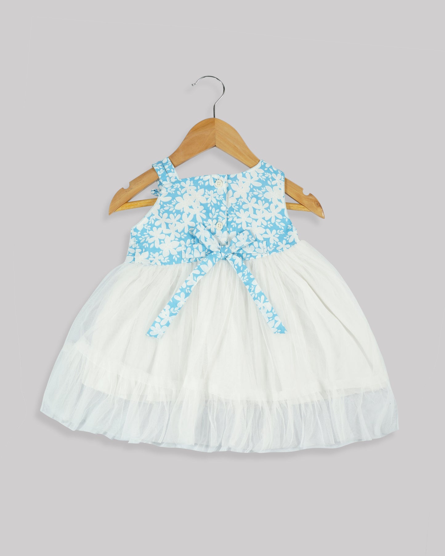 Best kidswear brand in india.Casual printed frock Frilled yoke with plain net gathered bottom