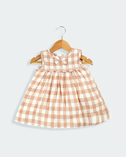 Best kidswear brand  in india. Checked A- line frock with embroidery ( Casual frock)