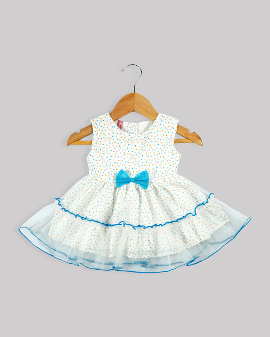 Best kidswear brand  in india. Kids tiered frock Heart print bow detail tiered dress with contrast baby lock stitch 