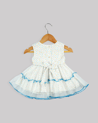 Best kidswear brand  in india. Kids tiered frock Heart print bow detail tiered dress with contrast baby lock stitch 