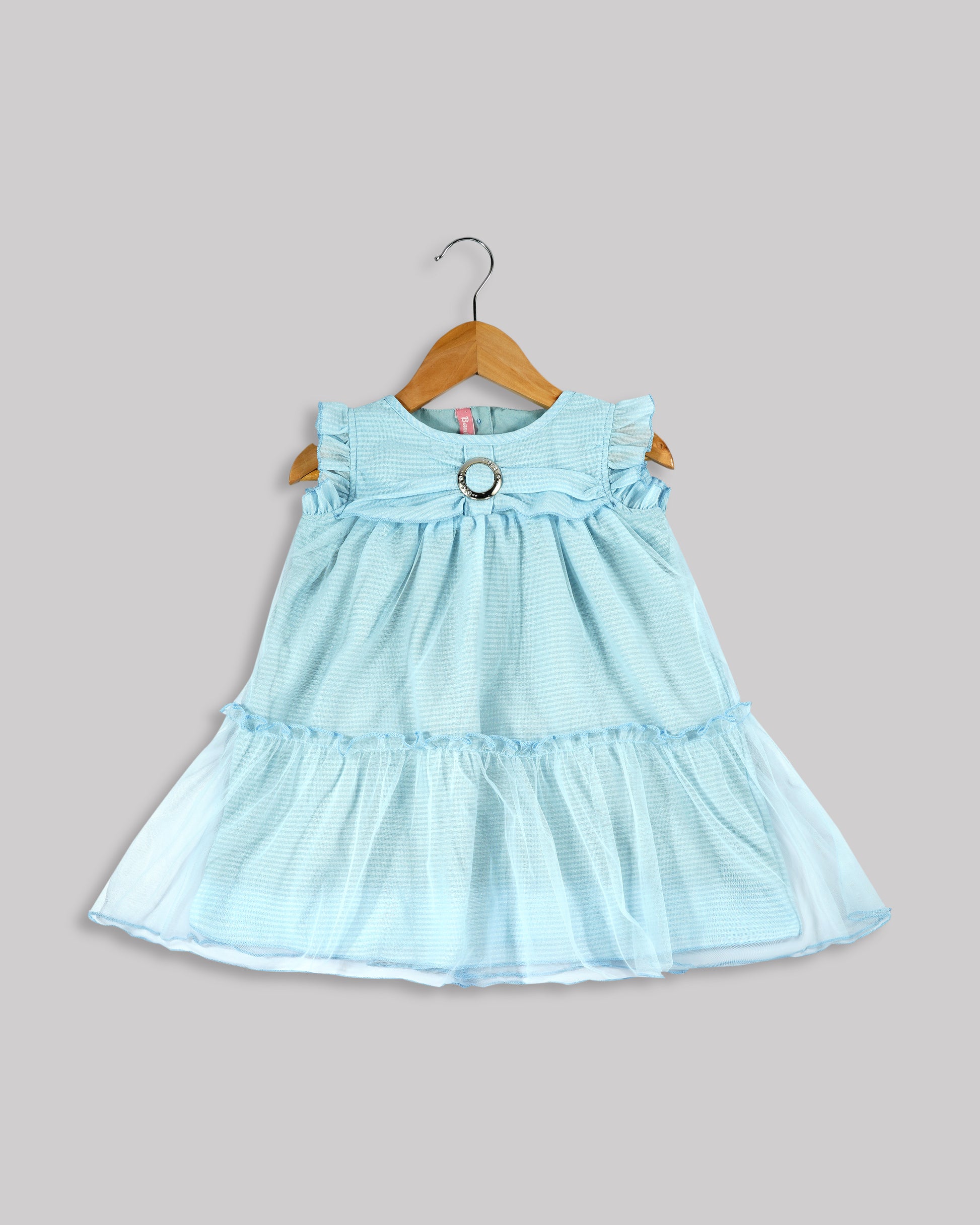 Best kidswear brand in india. kids tiered frock Self print chiffon with plain net tiered frock