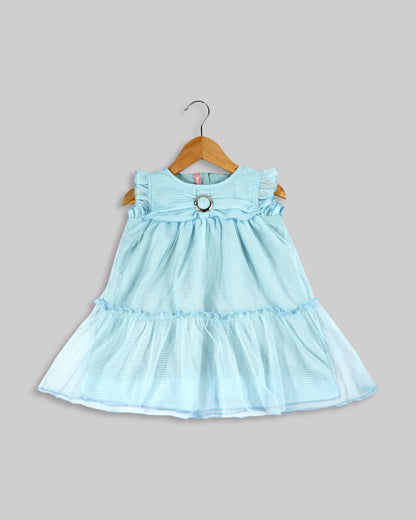 Best kidswear brand in india. kids tiered frock Self print chiffon with plain net tiered frock