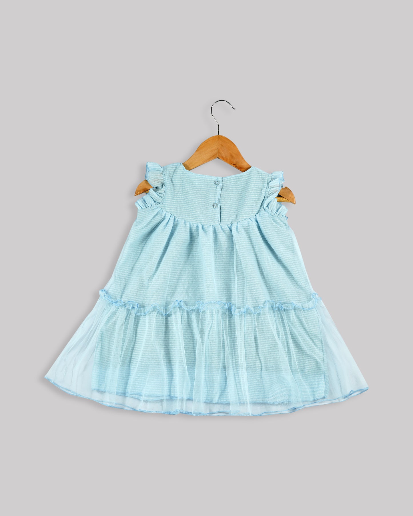 Best kidswear brand in india. kids tiered frock Self print chiffon with plain net tiered frock