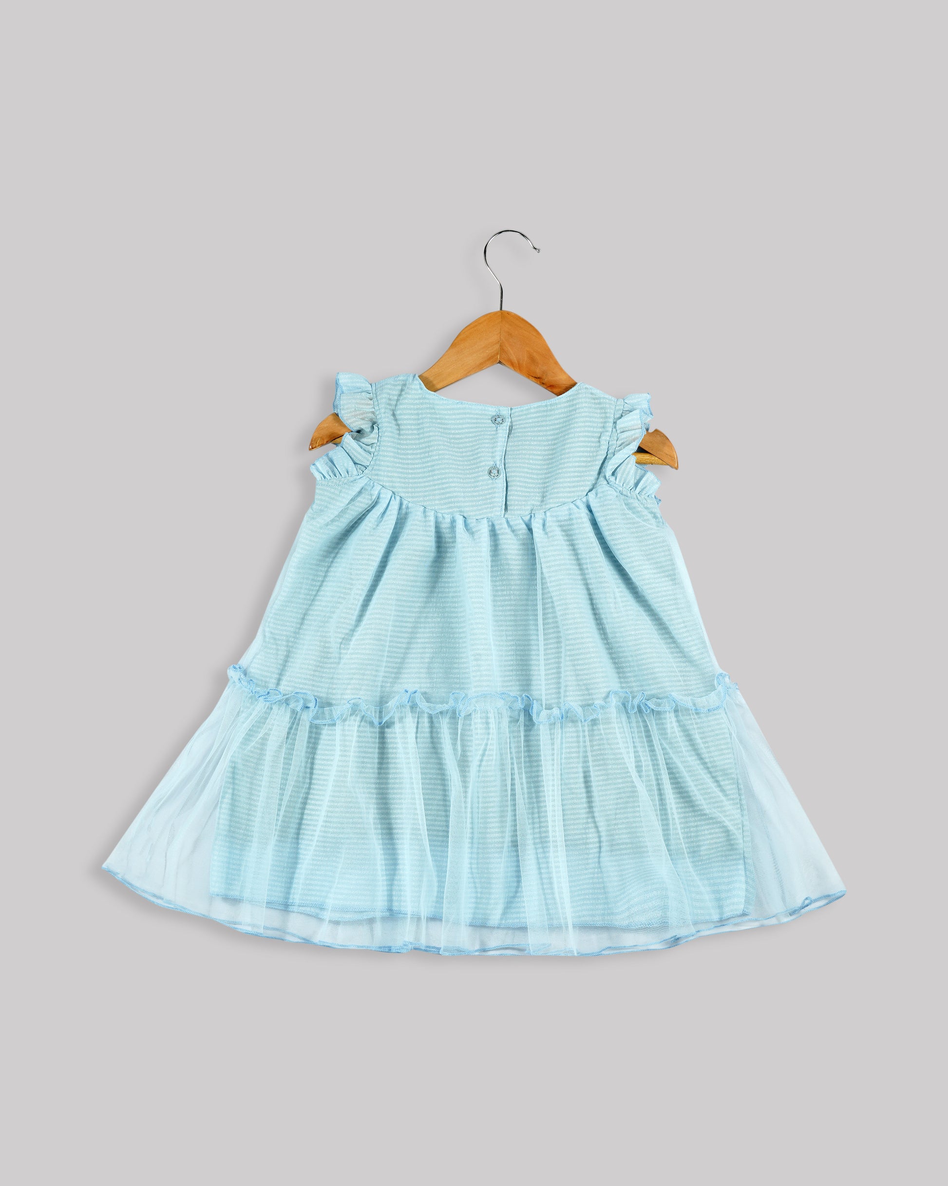 Best kidswear brand in india. kids tiered frock Self print chiffon with plain net tiered frock