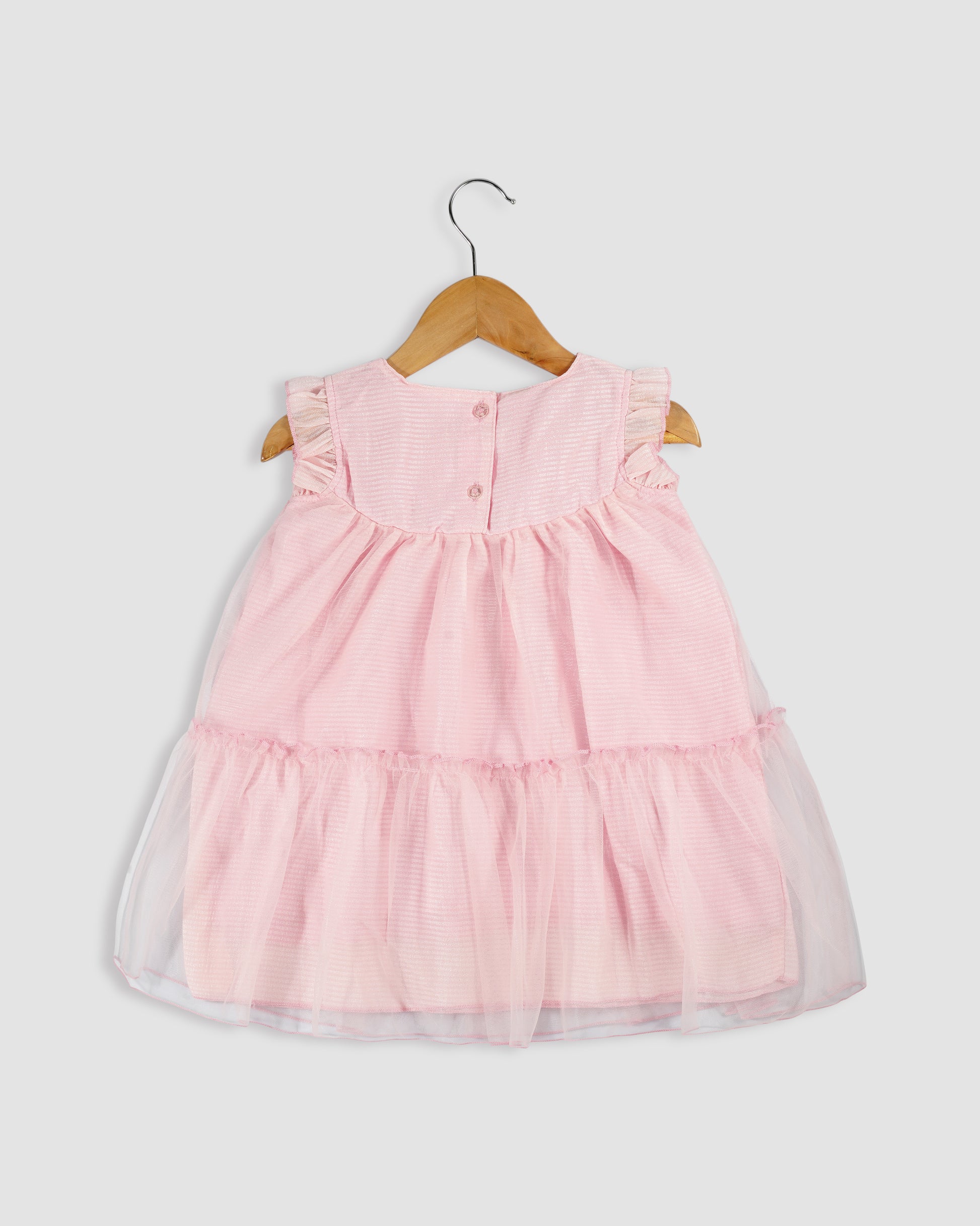 Best kidswear brand in india. kids tiered frock Self print chiffon with plain net tiered frock