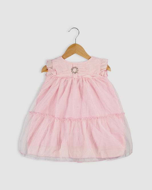 Best kidswear brand in india. kids tiered frock Self print chiffon with plain net tiered frock