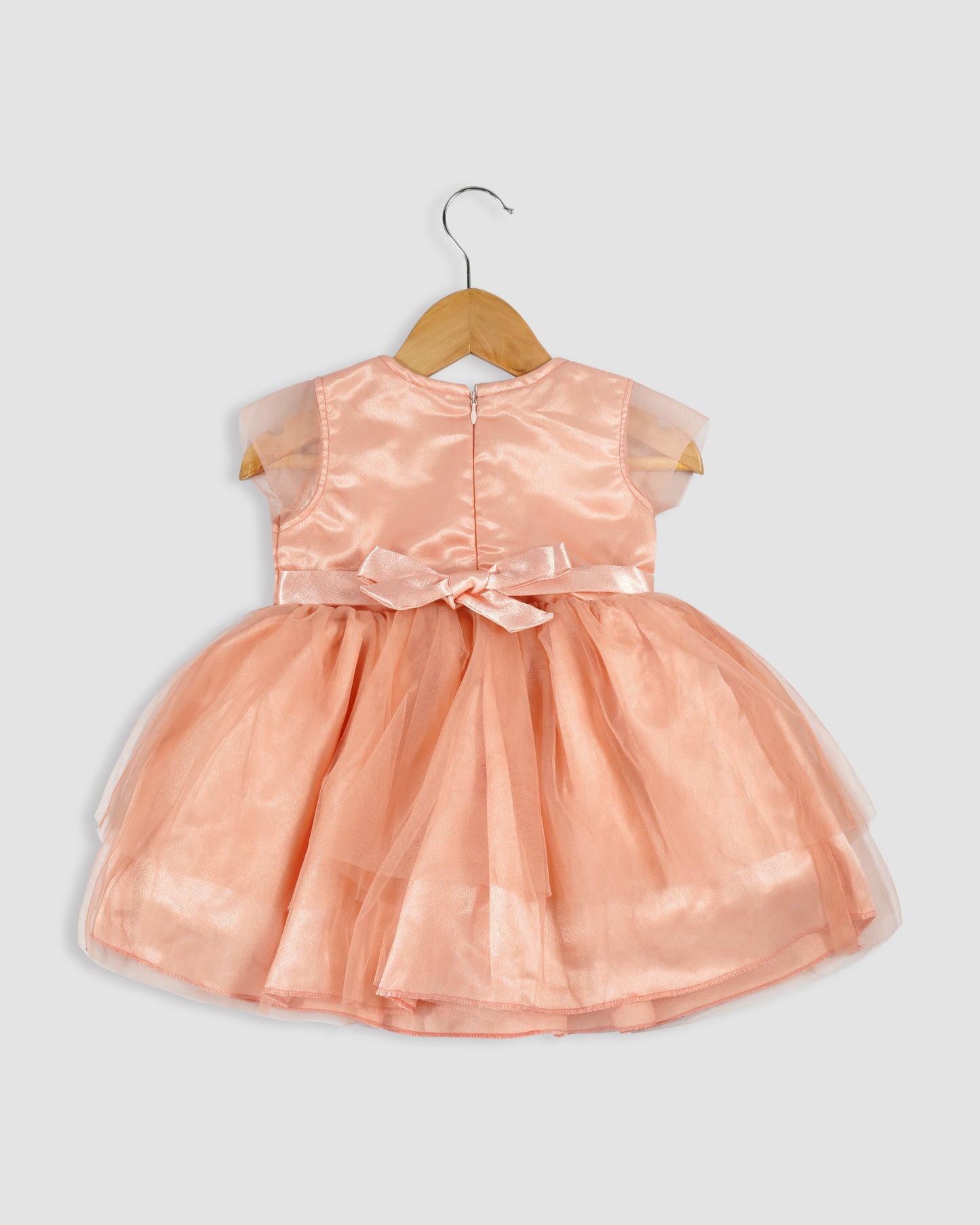 Best kidswear brand  in india. kids party wear dress Thread work yoke with frill and double layered net bottom 