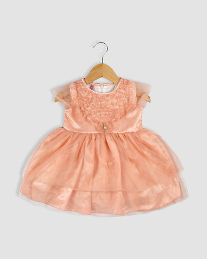 Best kidswear brand  in india. kids party wear dress Thread work yoke with frill and double layered net bottom 