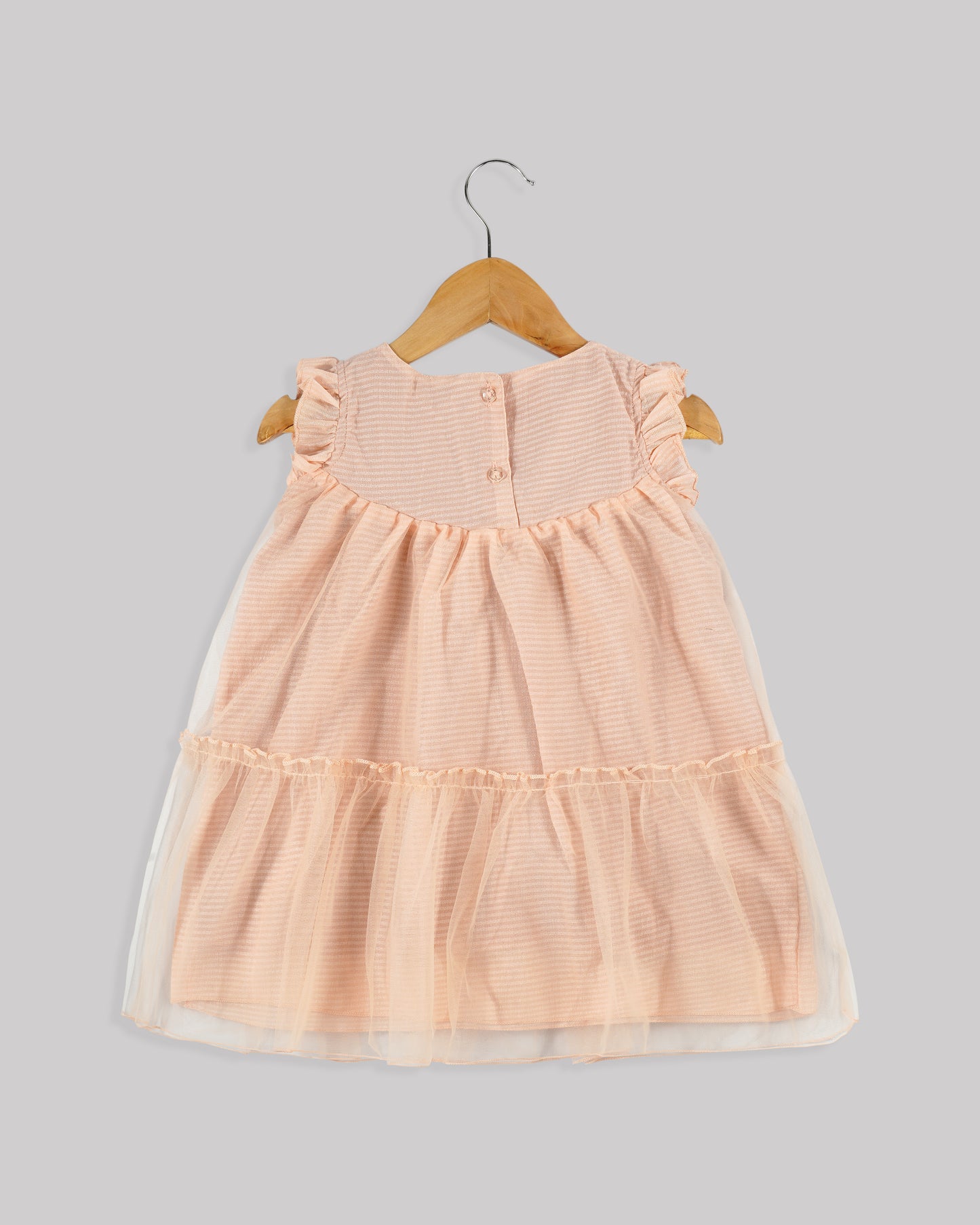 Best kidswear brand in india. kids tiered frock Self print chiffon with plain net tiered frock