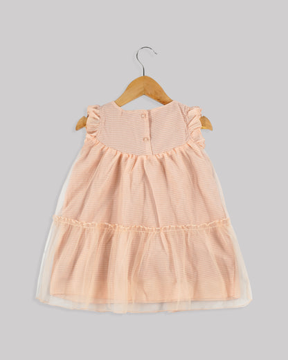 Best kidswear brand in india. kids tiered frock Self print chiffon with plain net tiered frock